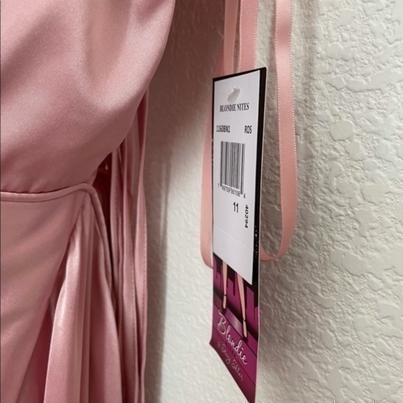 Blondie Nites Halter Neck Lace-Up Back Side Slit Satin Long Dress - Picture 11 of 11